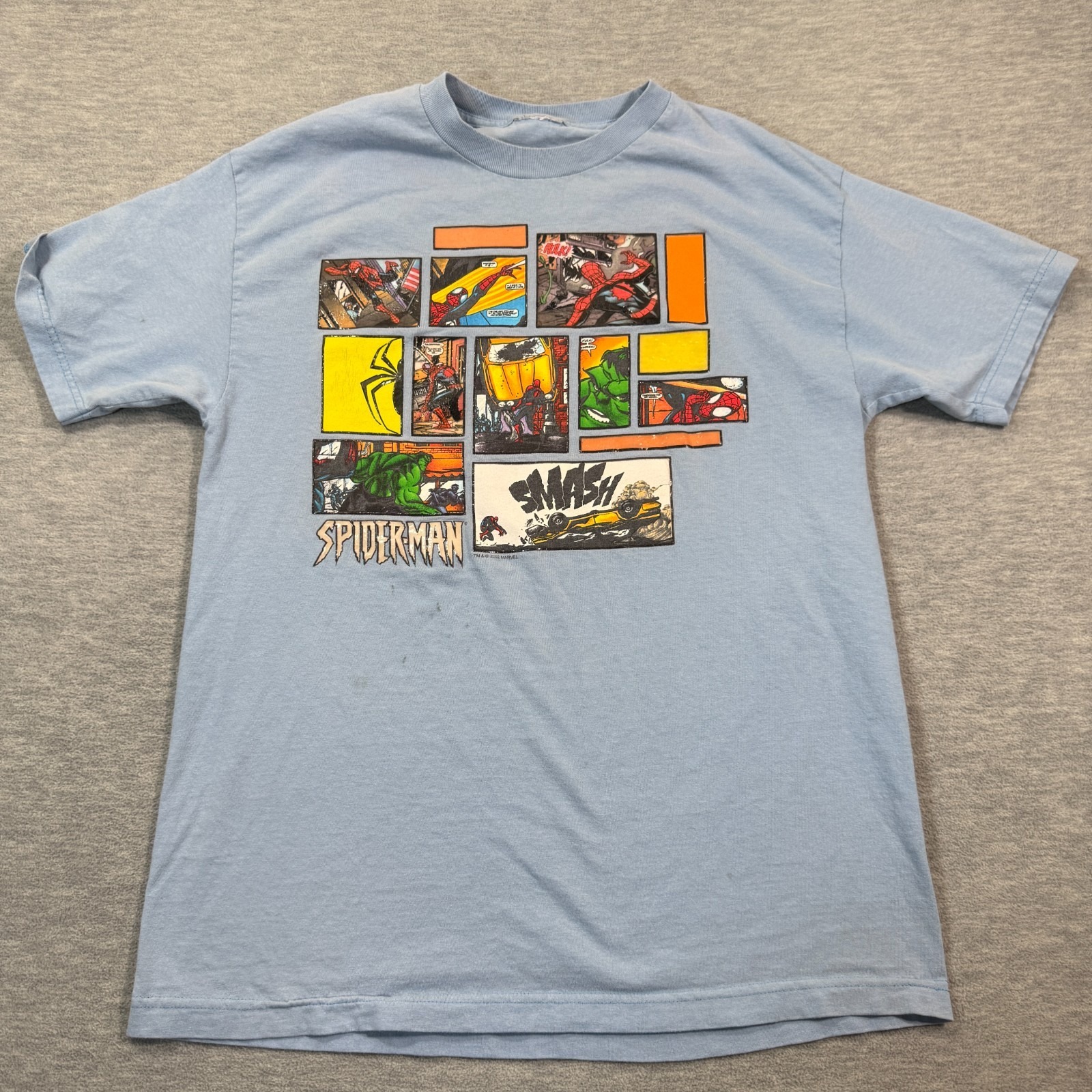 Marvel Spider-Man T-Shirt Men Blue Large Comic Graphic Hulk Smash 2002 Retro